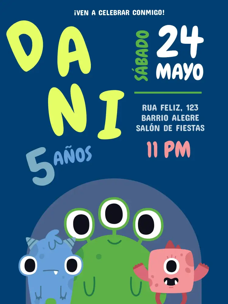Invitación Monstruos Dibujo – tema Cumpleaños Infantil divertido, colorido, infantil, monstrinhos, ilustración, juegos