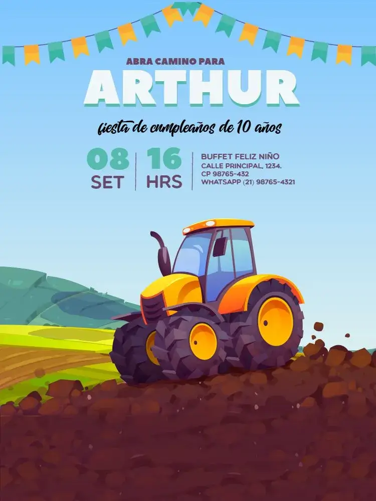 Invitación Tractor Granja Bandera