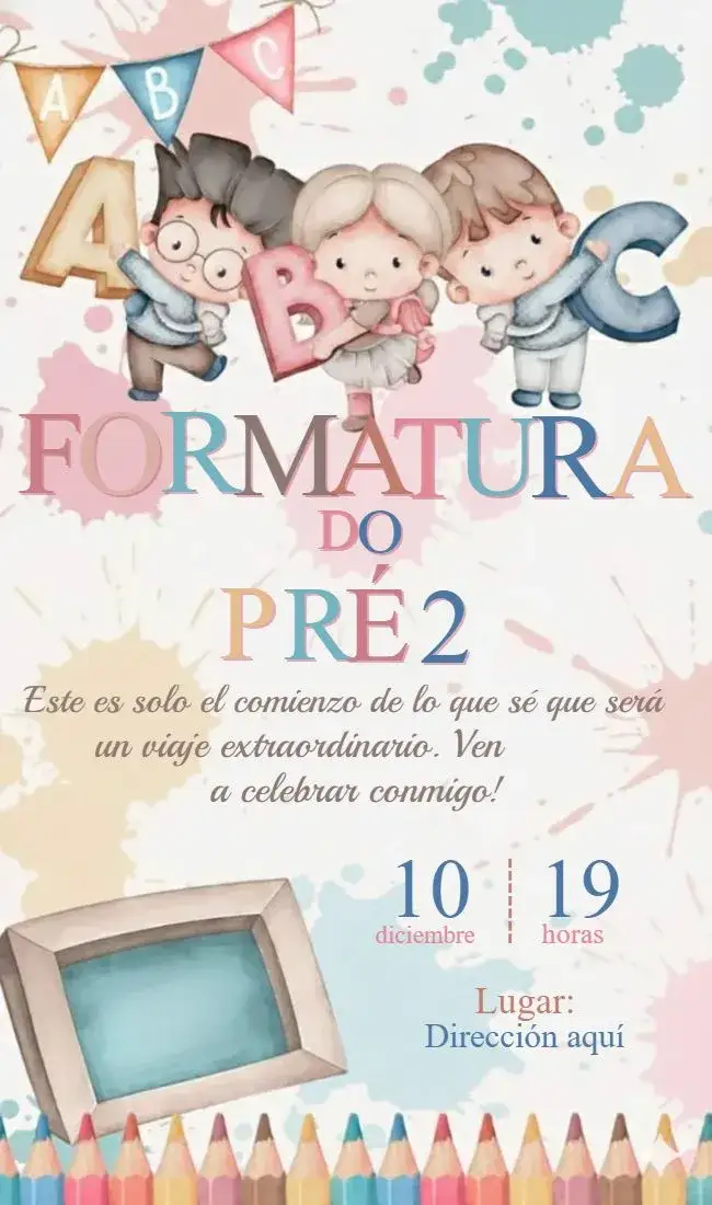 Invitación Invitación Graduación Infantil Acuarela – tema Graduación acuarela, colorido, infantil, divertido, artístico, creativo