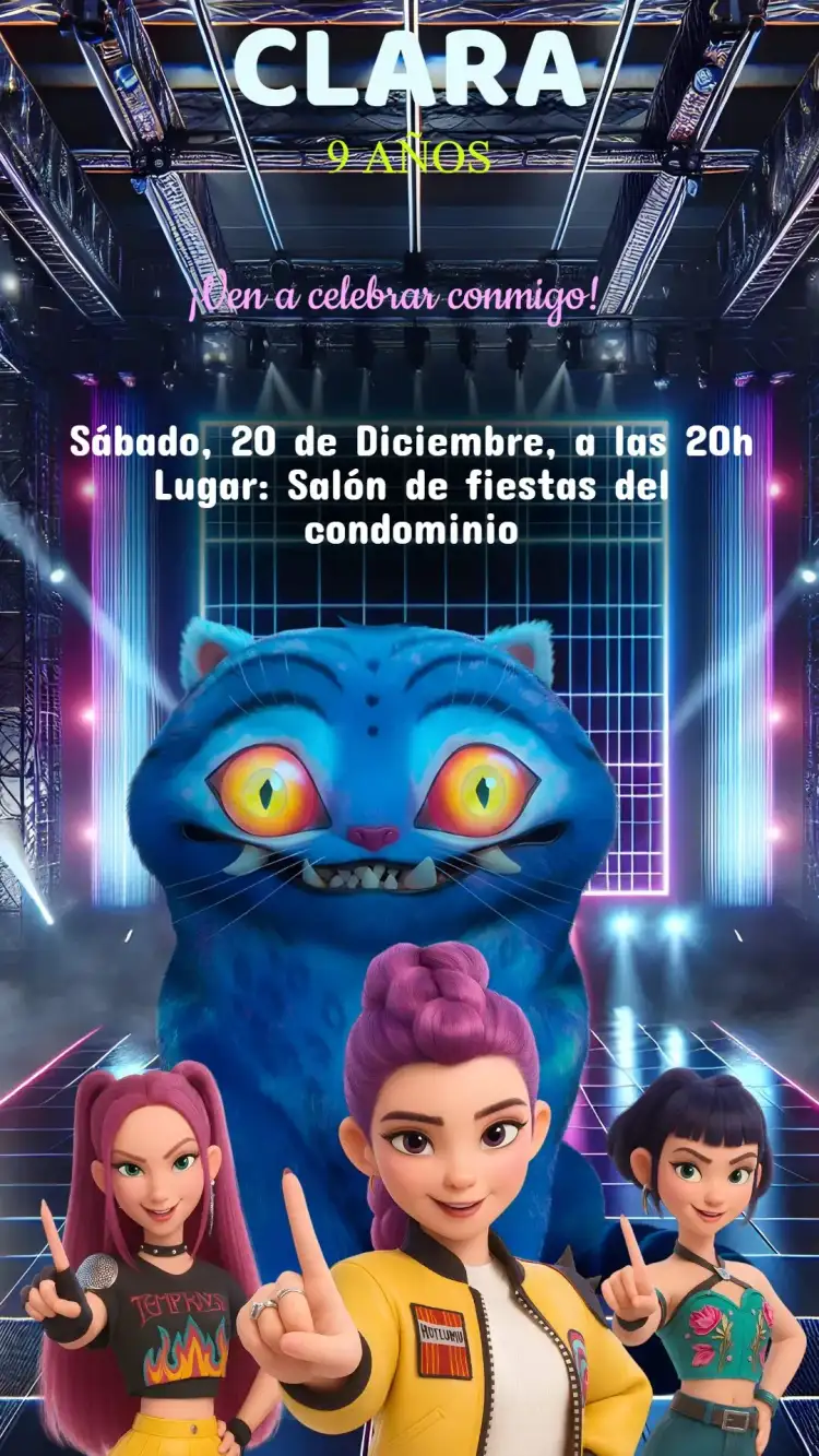 Invitación Cumpleaños Guerrera K-Pop