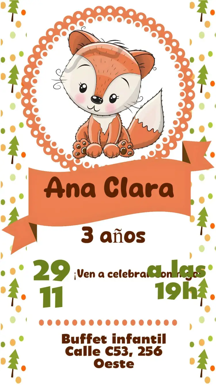 Invitación Zorrito – tema Cumpleaños Infantil animales, bosque, infantil