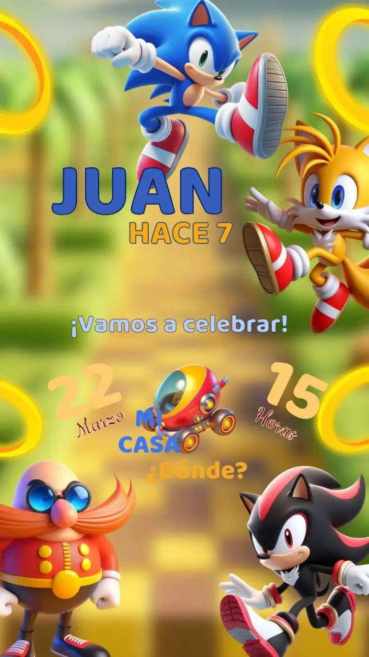 Invitación Invitación Cumpleaños Sonic – tema Cumpleaños Infantil moderno, colorido, divertido, temático, jogos, infantil