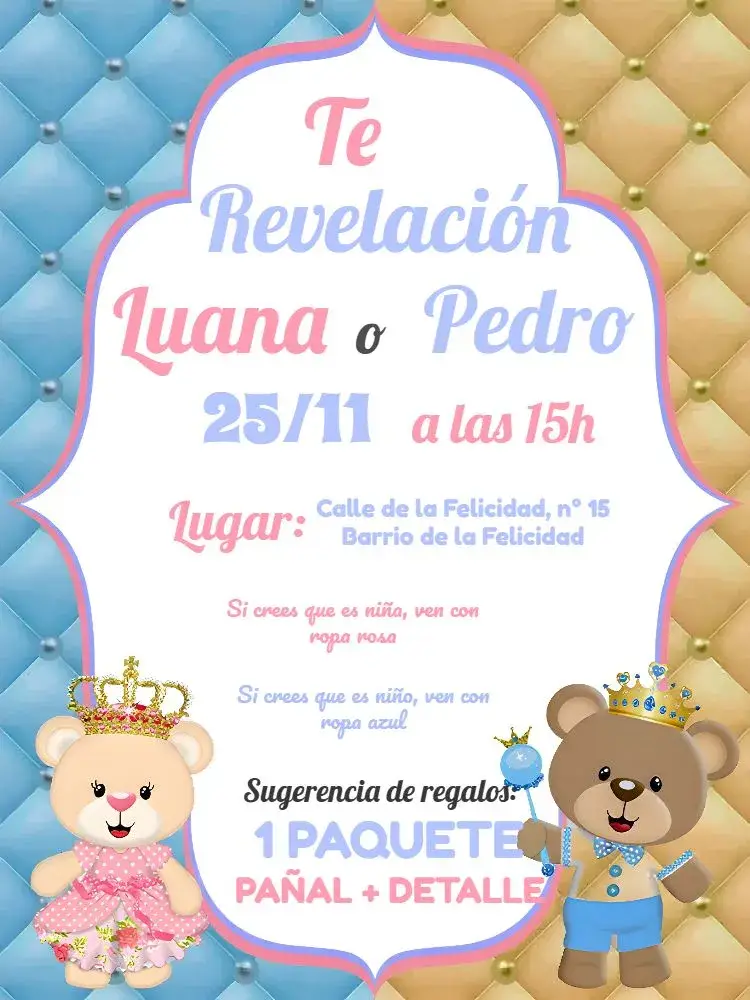Invitación Baby Shower Ositos de la Realeza Princesa