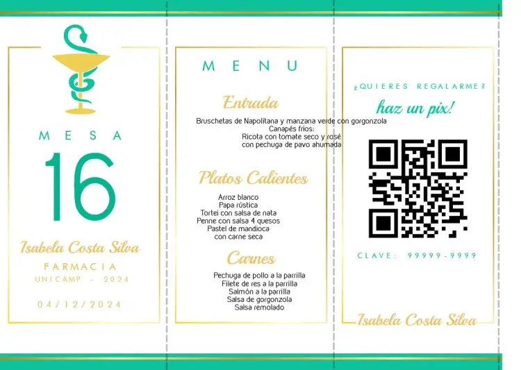 Invitación Menú Triángulo Graduación Farmacia Mesa
