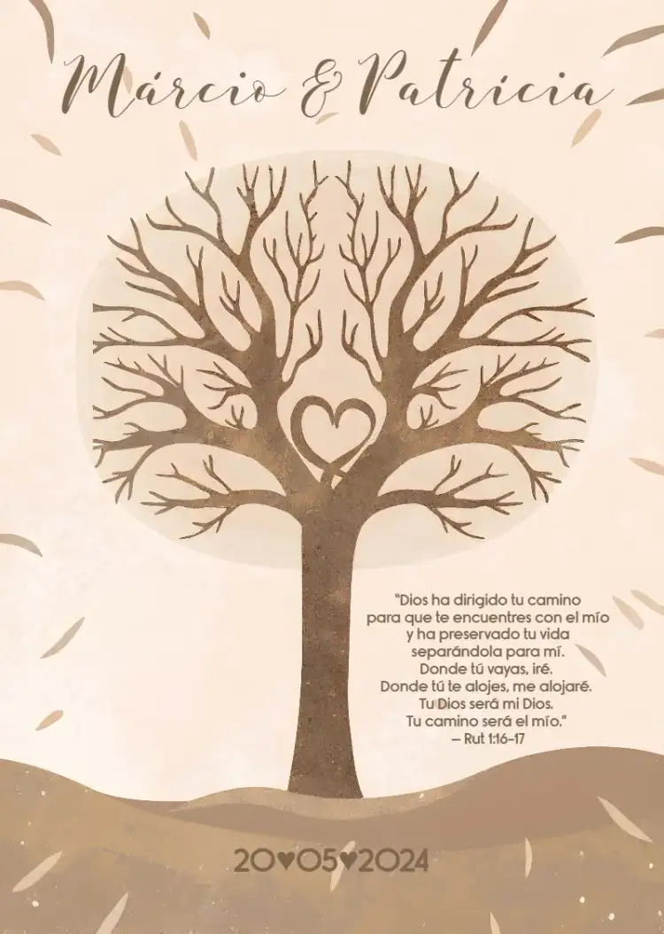 Invitación Árbol De Huellas Boda Cuadro – tema Boda moderno, elegante, minimalista, interactivo, romántico, natural