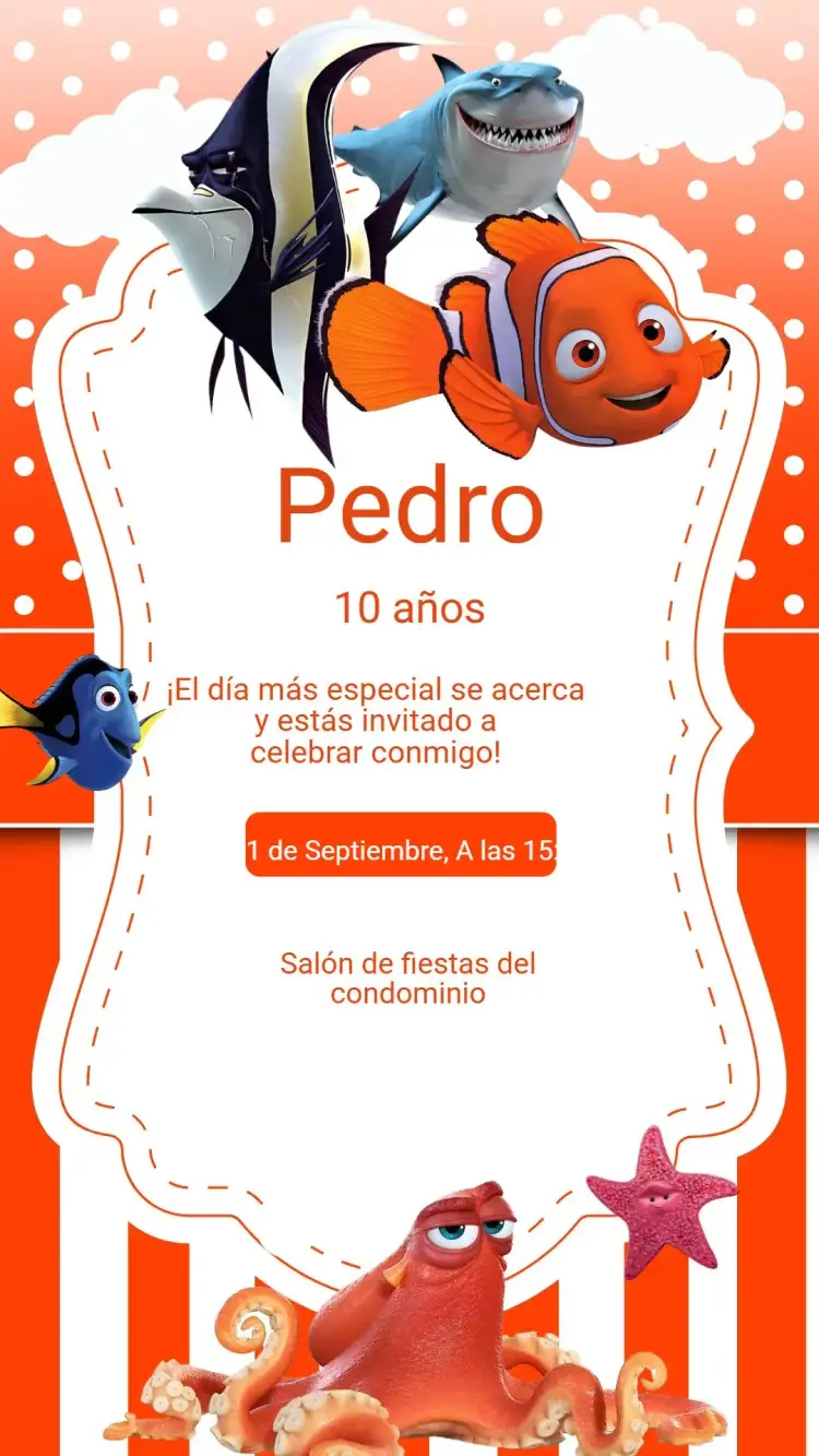 Invitación Invitación Cumpleaños Buscando a Nemo – tema Cumpleaños Infantil colorido, subacuático, divertido, ilustrativo, infantil, temático