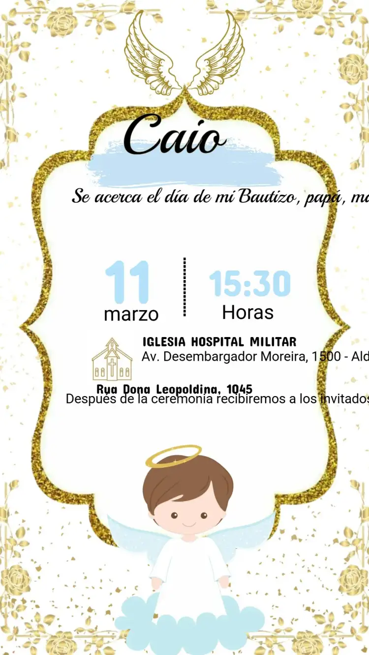 Invitación Invitación de Bautizo – tema Bautismo floral, minimalista, pastel, dorado, moderno, clásico