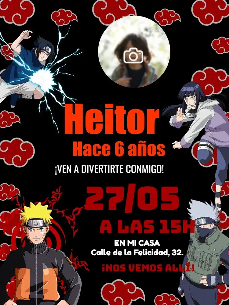 Invitación Naruto Con Foto Hinata