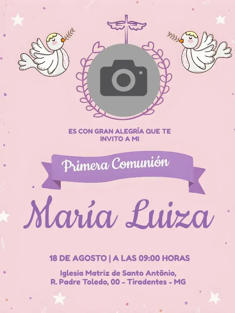 Invitación Primera Comunión Con Foto Iglesia – tema Primera Comunión delicado, espiritual, elegante, sereno, infantil, colorido