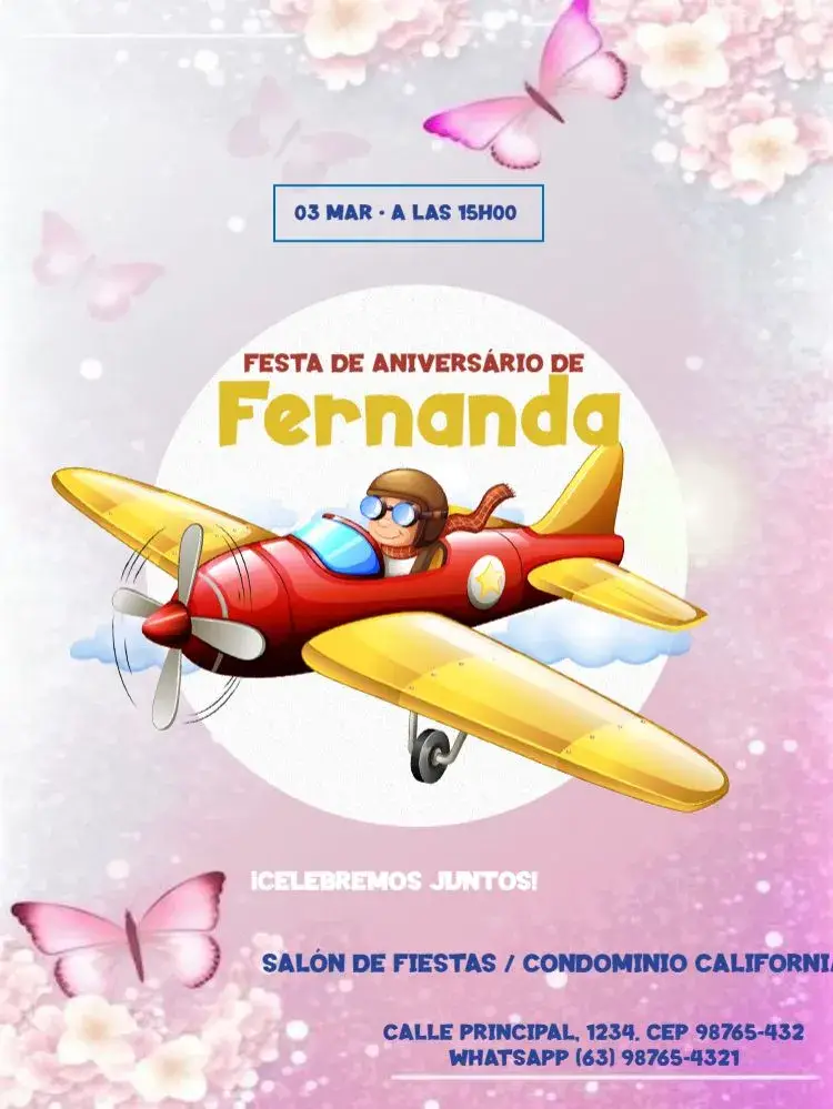 Invitación Infantil Avión Para Editar Lúdico