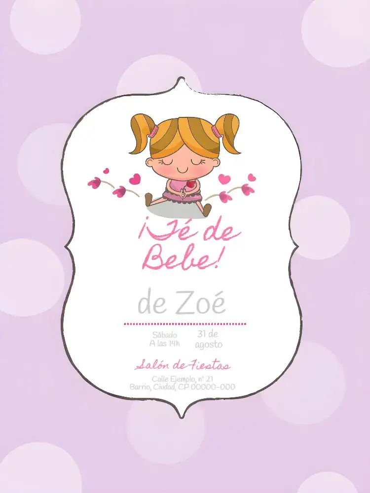 Invitación Baby Shower Niña Poá – tema Baby Shower rosa, poá, lúdico, moderno, delicado