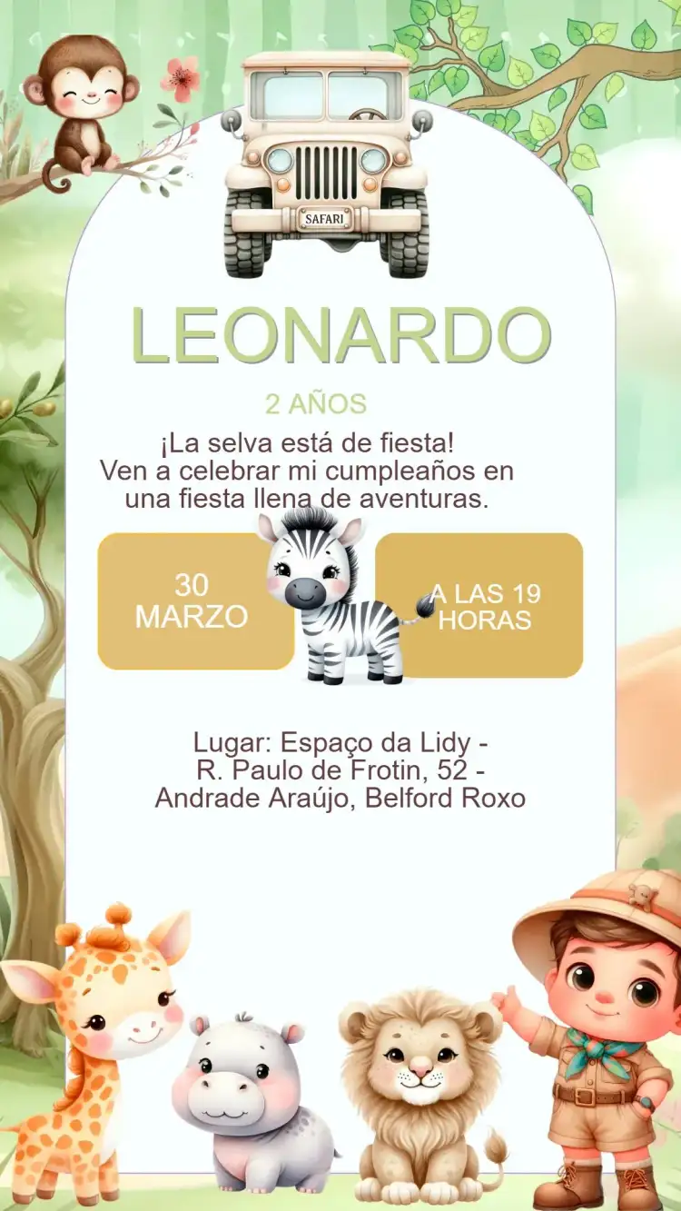 Invitación Cumpleaños Safari