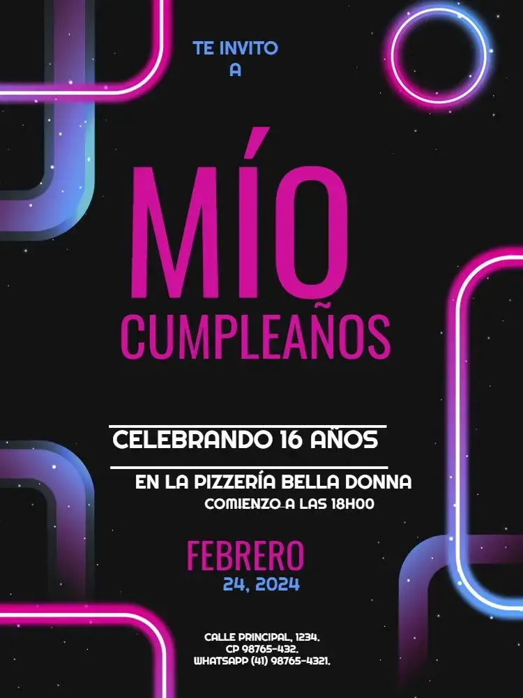 Invitación Neón Oscuro Negro
