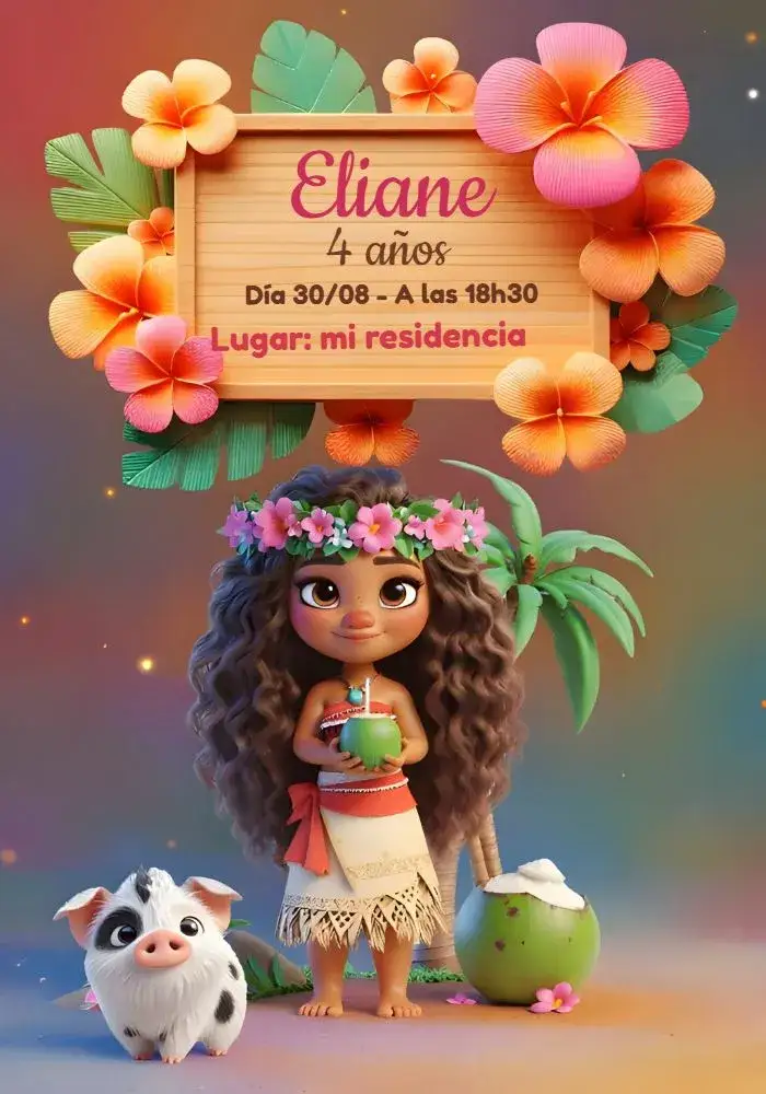 Invitación Moana Maui – tema Más buscados tropical, colorido, aqua, aventura, animales marinos, islas del Pacífico