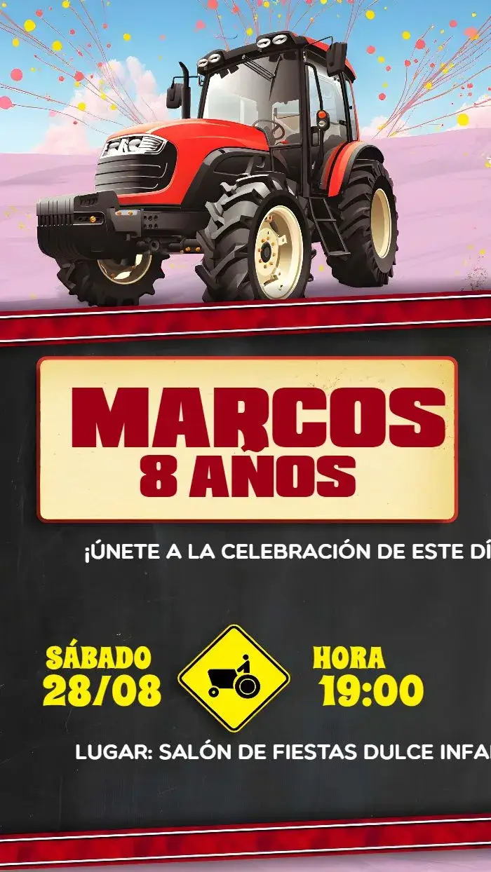 Invitación Tractor Rojo