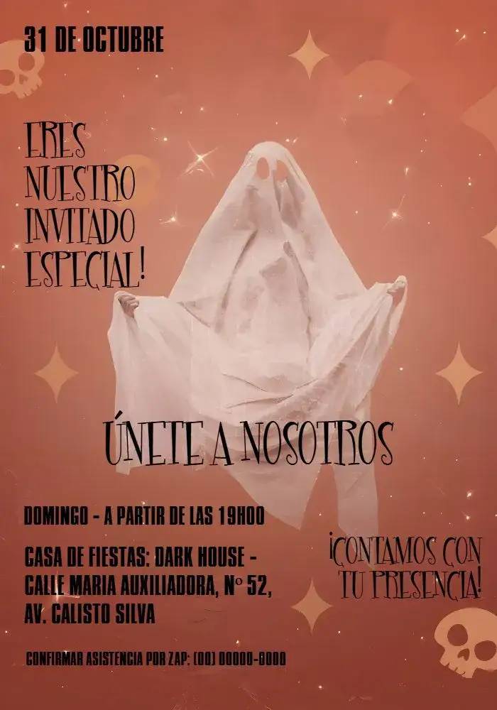 Invitación Fiesta De Halloween Blanco – tema Fechas Conmemorativas blanco, negro, naranja, lúdico, temático, divertido