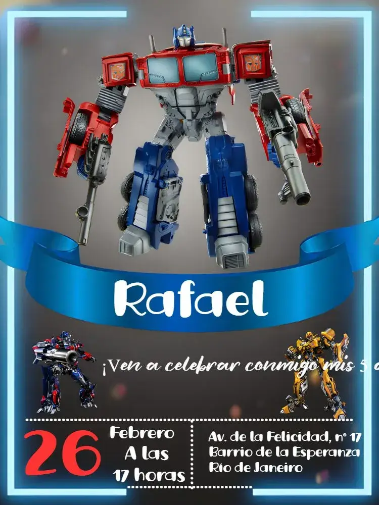 Invitación Transformers Negro