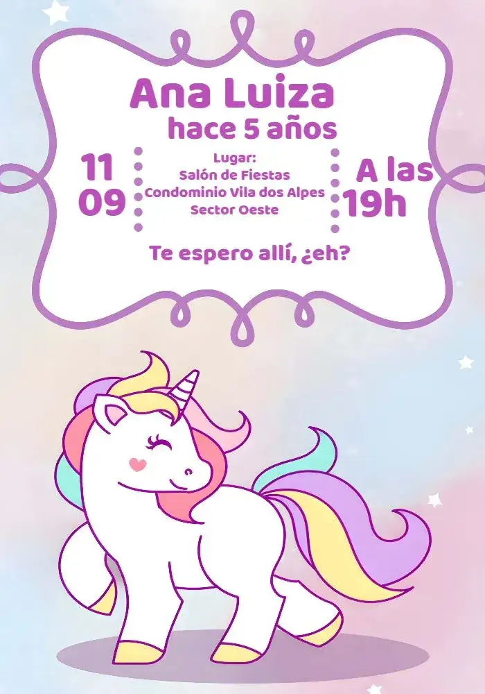 Invitación Unicornio Colorido – tema Más buscados colorido, fantasía, mágico, infantil, divertido, vibrante