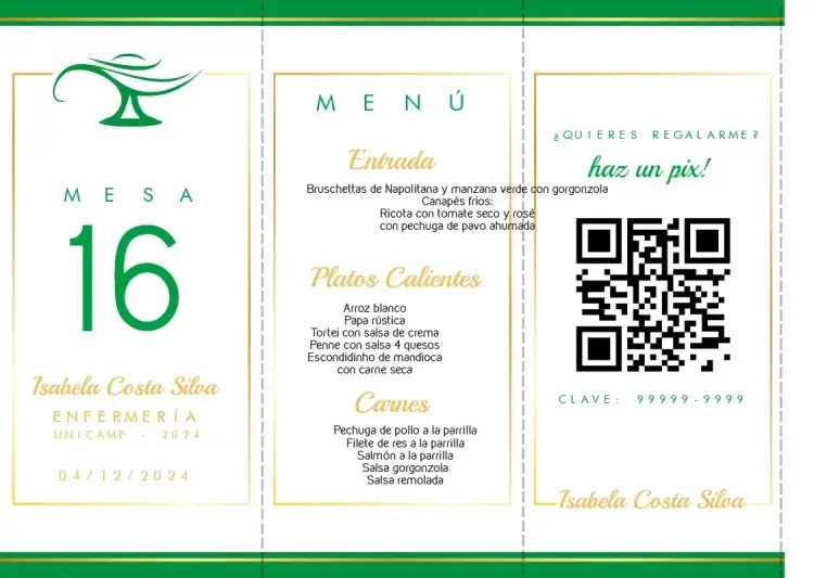 Invitación Menú Triángulo Graduación Enfermería Tótem