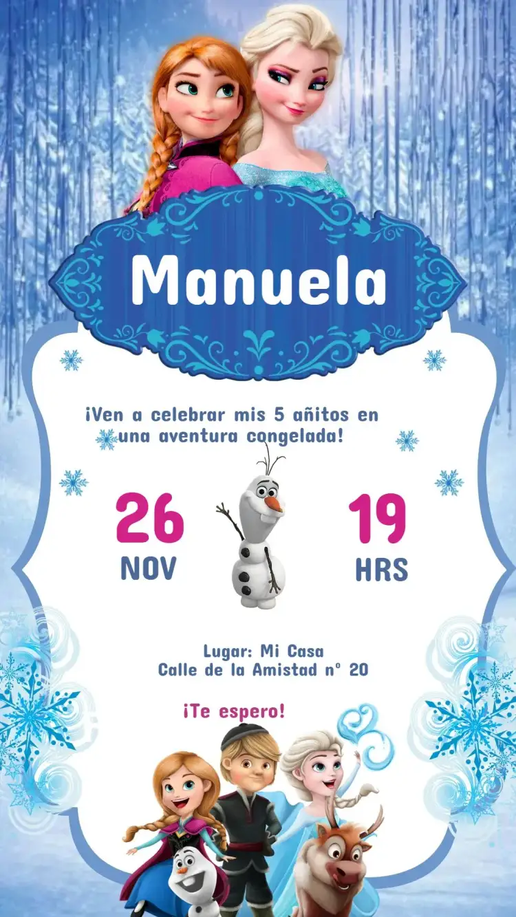 Invitación Invitación Digital Frozen Rosa y Azul Infantil Editable y Personalizada – tema Cumpleaños Infantil disfraz, temático, infantil, colorido, divertido