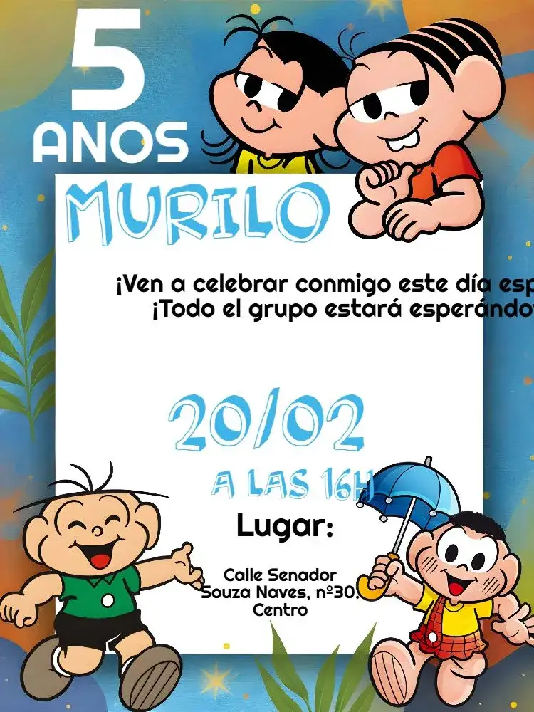 Invitación Turma Da Mónica Turmadamonica – tema Cumpleaños Infantil colorido, infantil, divertido, vibrante, ilustración, temático