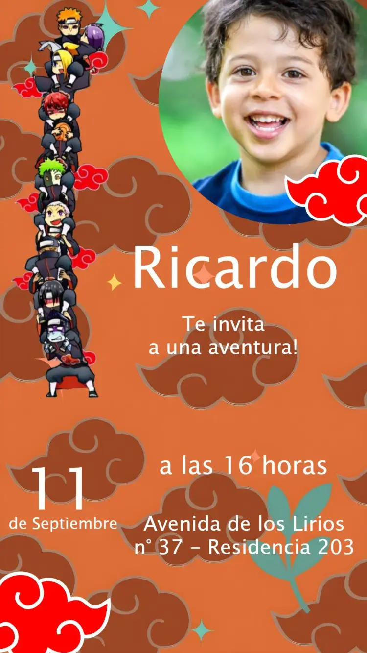 Invitación Naruto Chibi Con Foto Negro