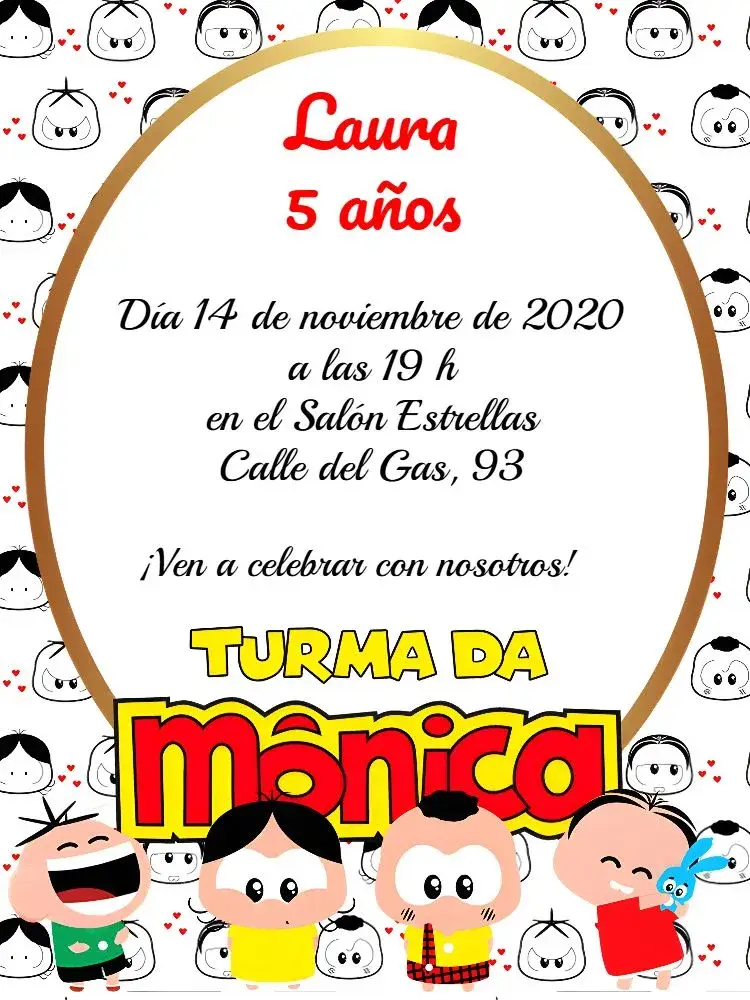 Invitación Turma Da Mónica Toy Cebolinha editable y personalizable