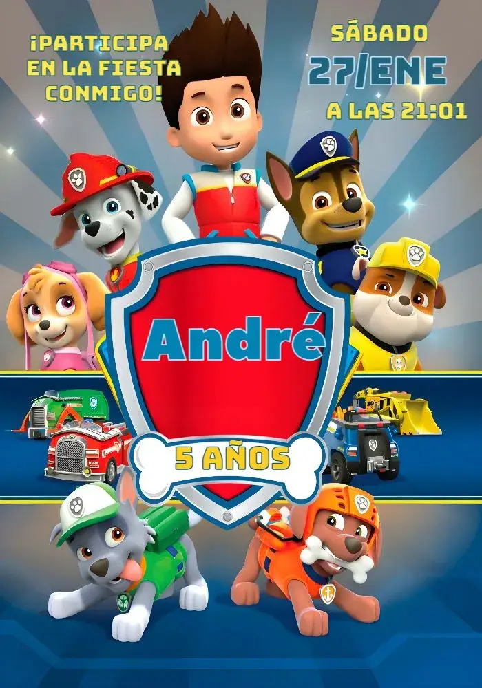 Invitación Patrulla Canina Niño editable y personalizable