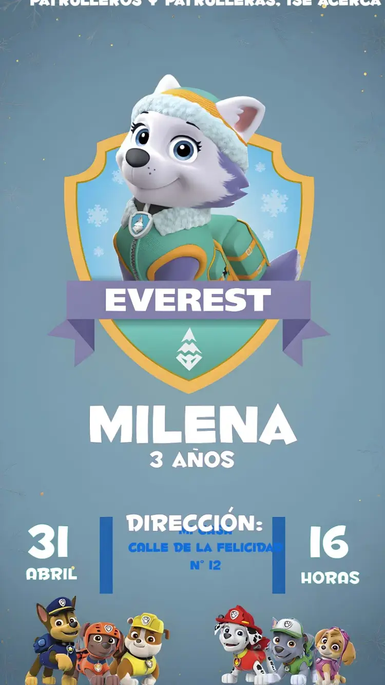 Invitación Everest Patrulla Canina Patrol