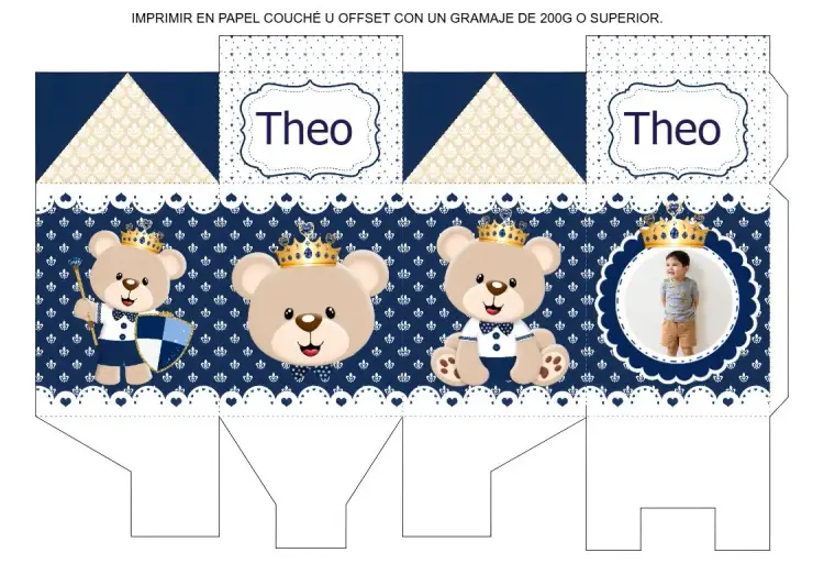 Invitación Cartón de Leche Para Imprimir Osito Príncipe Con Foto Blanco
