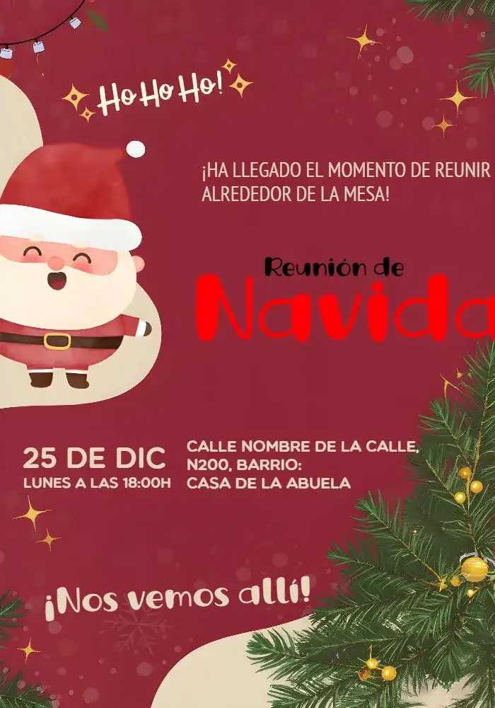 Invitación Reunión De Navidad Noel – tema Fechas Conmemorativas rojo y verde, festivo, ilustraciones navideñas, moderno, divertido, clásico