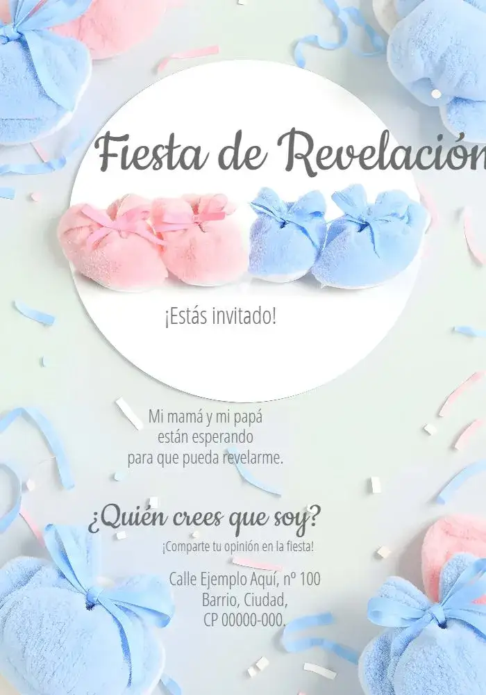 Invitación Chá Revelación Niño o Niña Azul – tema Revelación Bebé azul, moderno, divertido, baby shower, ilustraciones de bebé