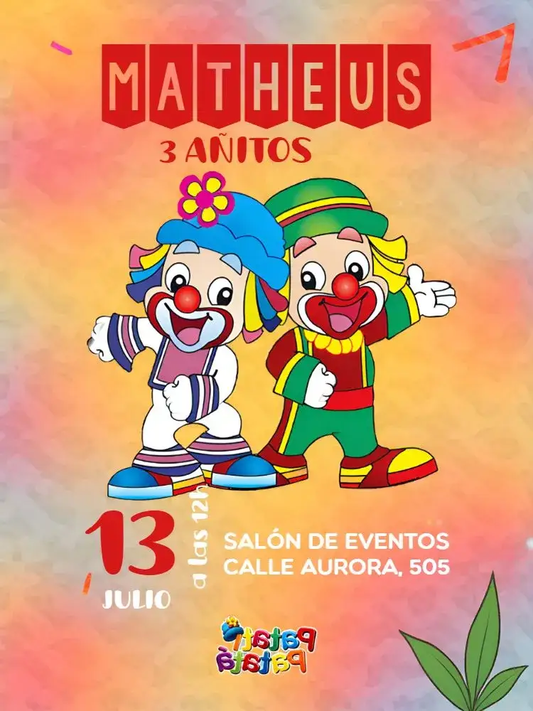 Invitación Patati Y Patatá Rojo – tema Más buscados colorido, temático, infantil, divertido, circense