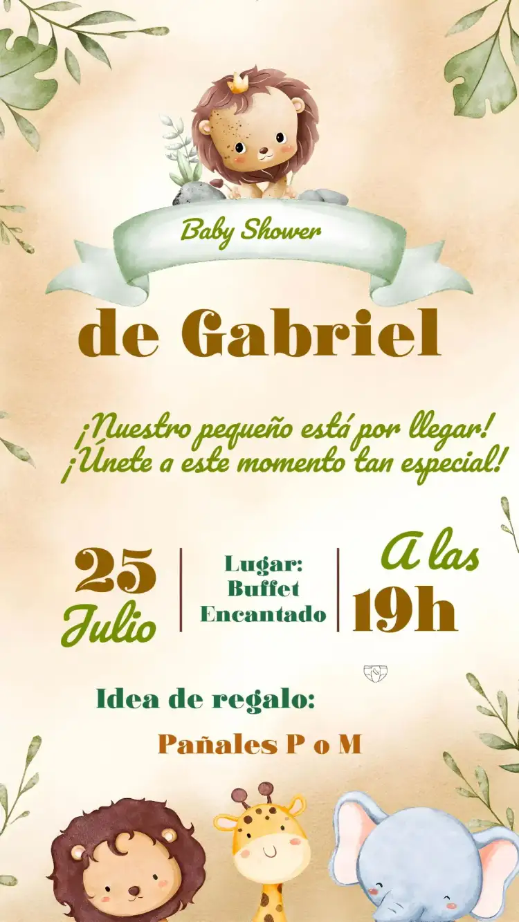 Baby Shower León Acuarela Safari Bebé