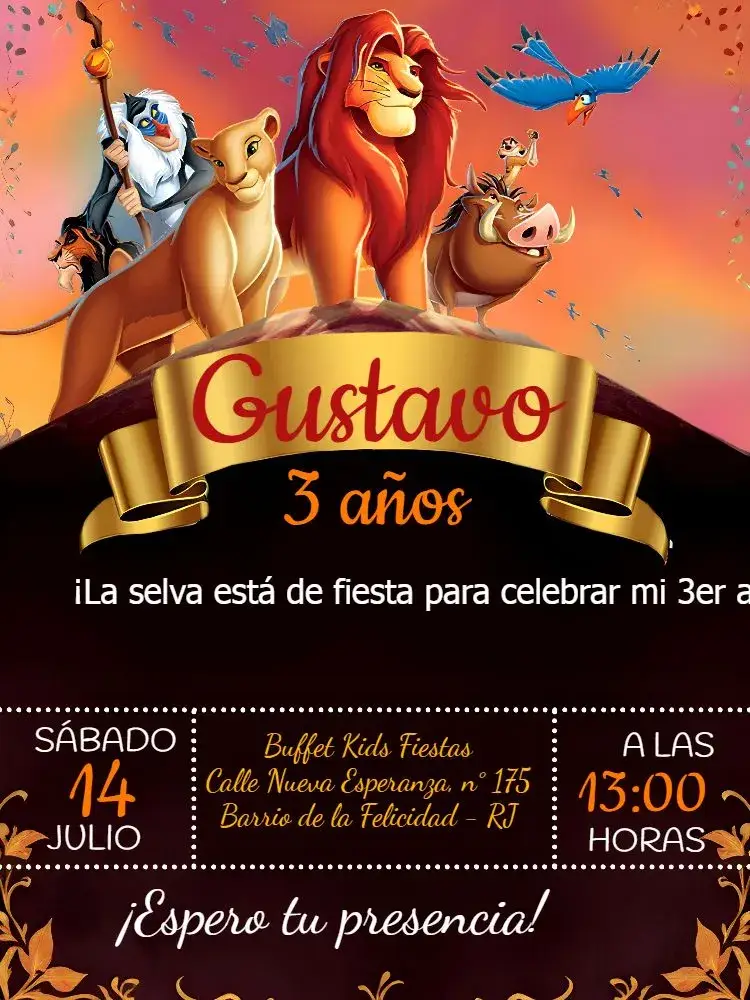 Invitación Rey León Negro editable y personalizable