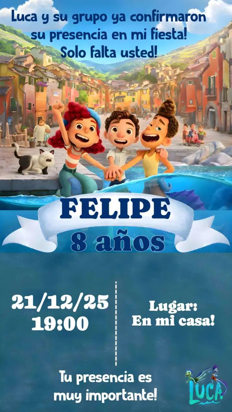Invitación Luca – tema Cumpleaños Infantil colorido, lúdico, divertido, infantil, temático