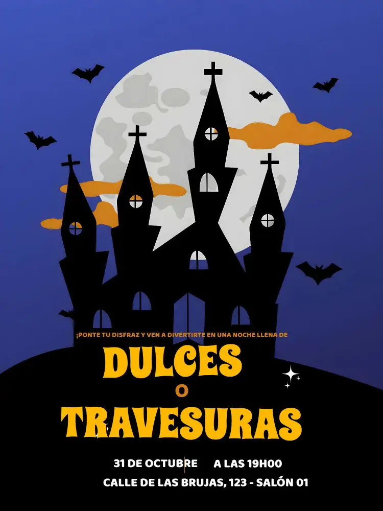 Invitación Fiesta De Halloween Dia – tema Fechas Conmemorativas colores vibrantes, elementos gráficos de Halloween, estilo divertido, fantasía y misterio, ambiente lúdico