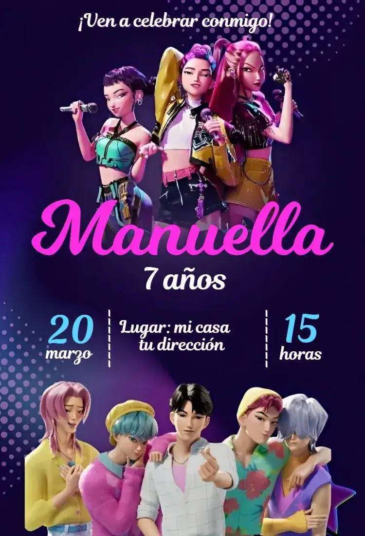 Invitación Guerreiras del Kpop 17 – tema Cumpleaños colorido, moderno, pop, dinámico, joven, divertido