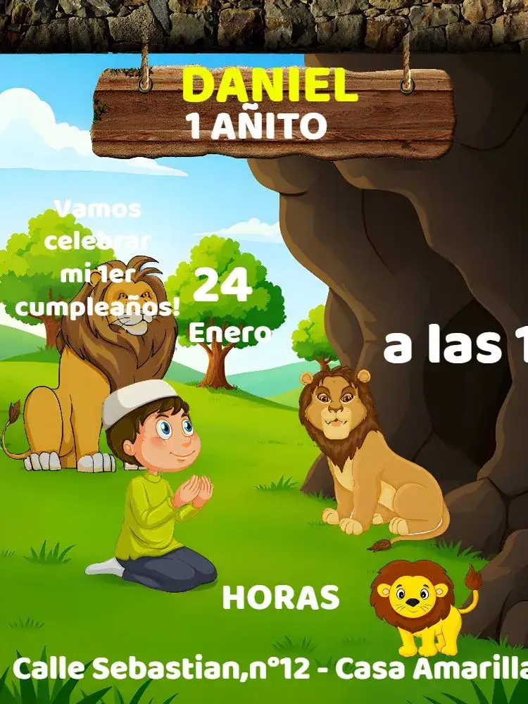 Invitación Daniel En El Foso De Los Leones Marrón – tema Fechas Conmemorativas marrón, animales, divertido, temático, colorido, ilustración