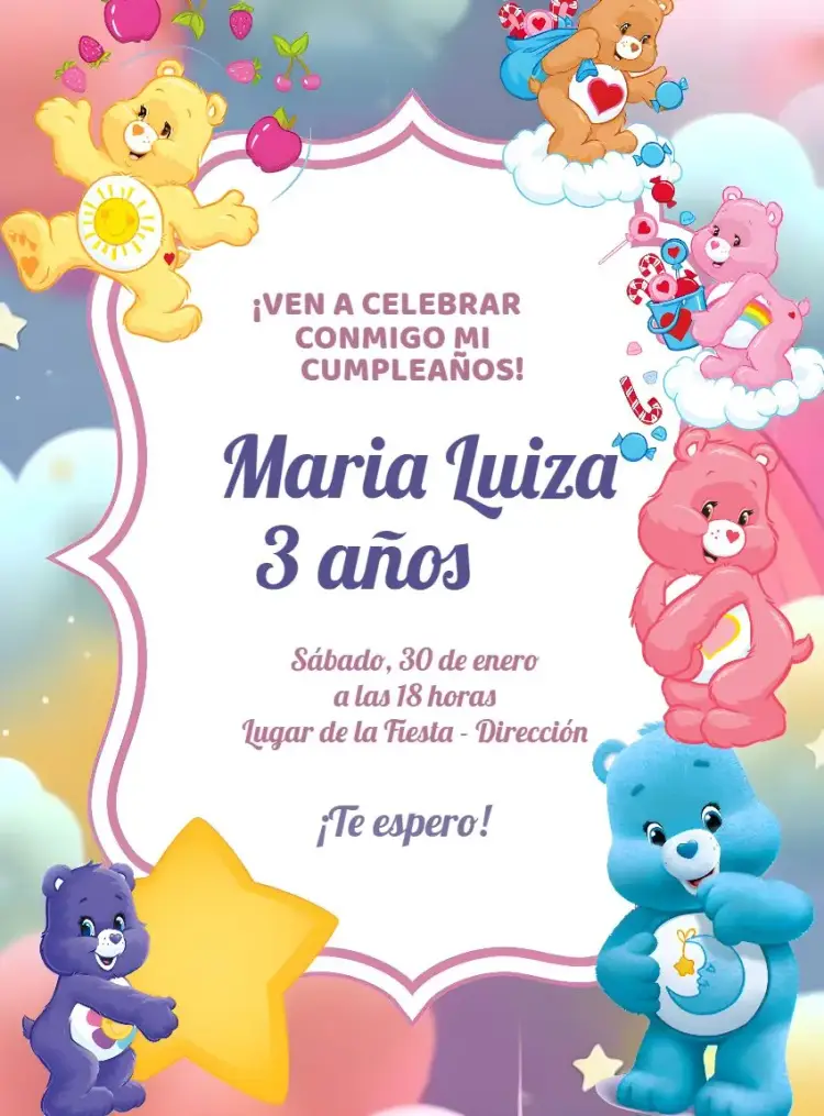 Invitación Osos Cariñosos Coloridos
