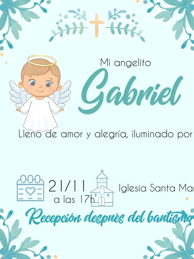 Invitación Bautizo Bautismo – tema Bautismo delicado, minimalista, moderno, anjinhos, flores