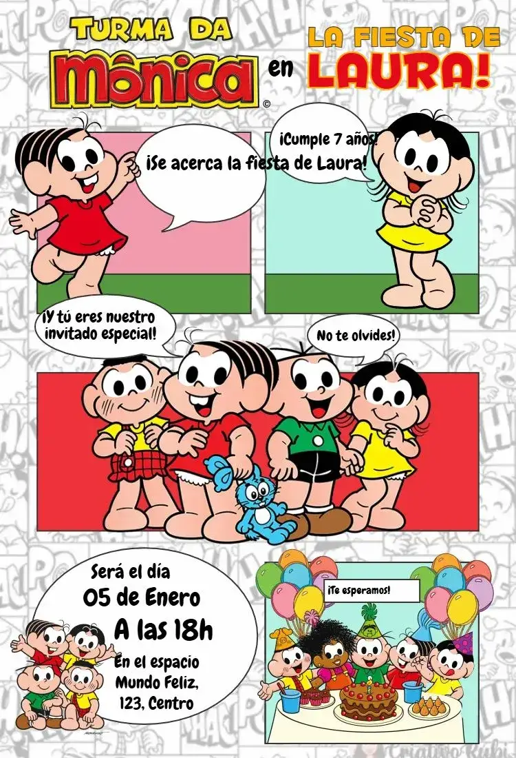 Invitación Turma de la Mónica en Historieta – tema Más buscados colorido, lúdico, cómics, infantil, divertido