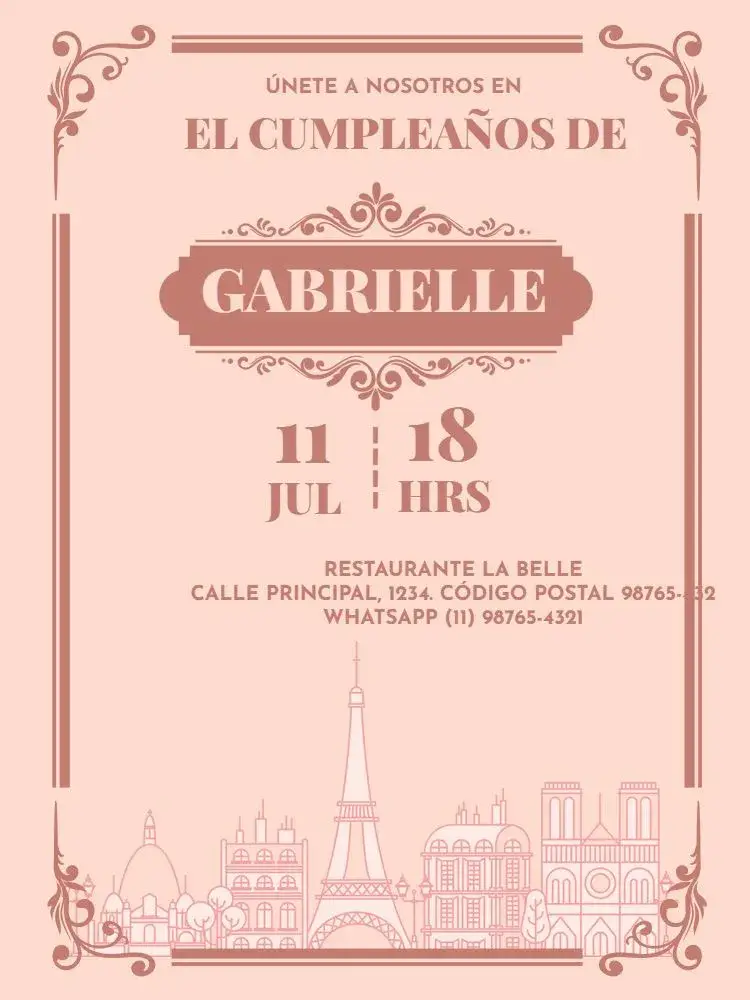 Invitación Adulto Femenino Parisino Delicado Ciudad editable y personalizable