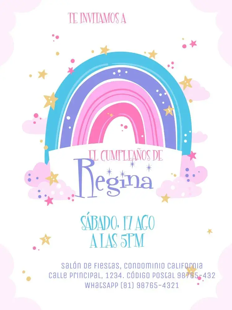 Invitación Arco Iris Rosa Claro
