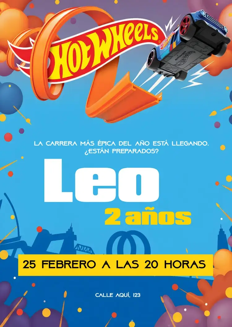 Invitación Hotwheels Coleccionables