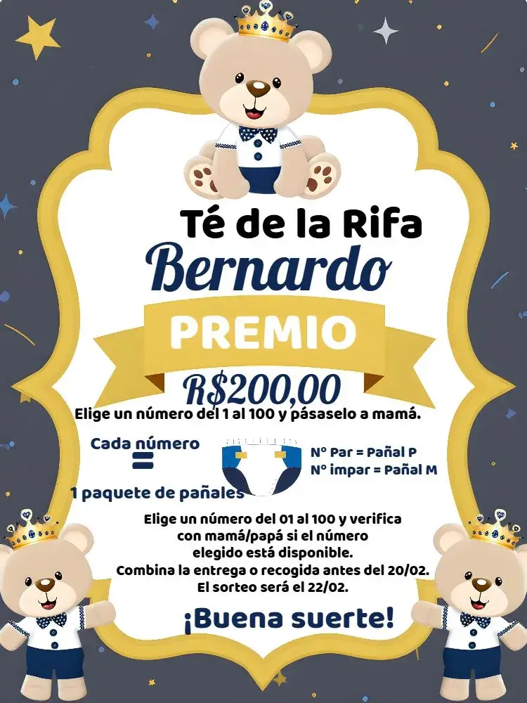 Invitación Té Rifa Osito Príncipe Bebé
