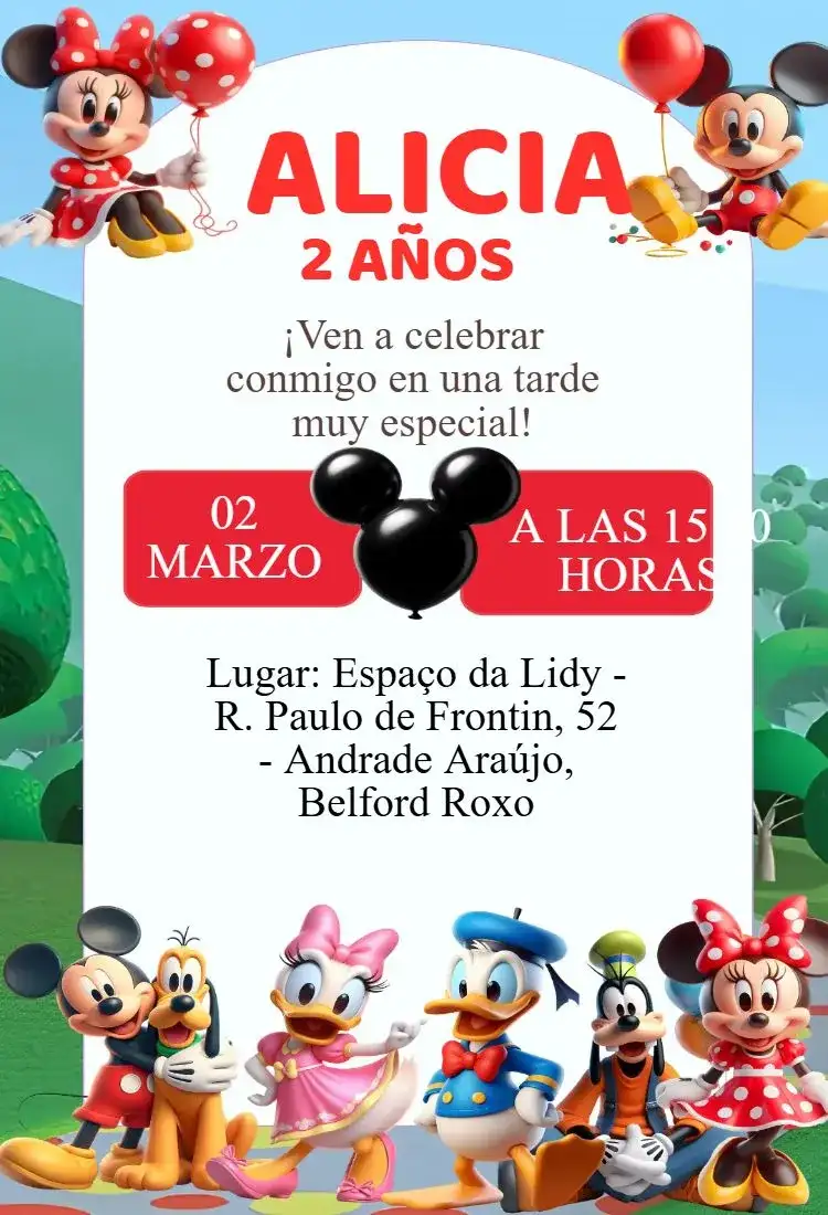 Invitación Cumpleaños Club de Mickey Mouse
