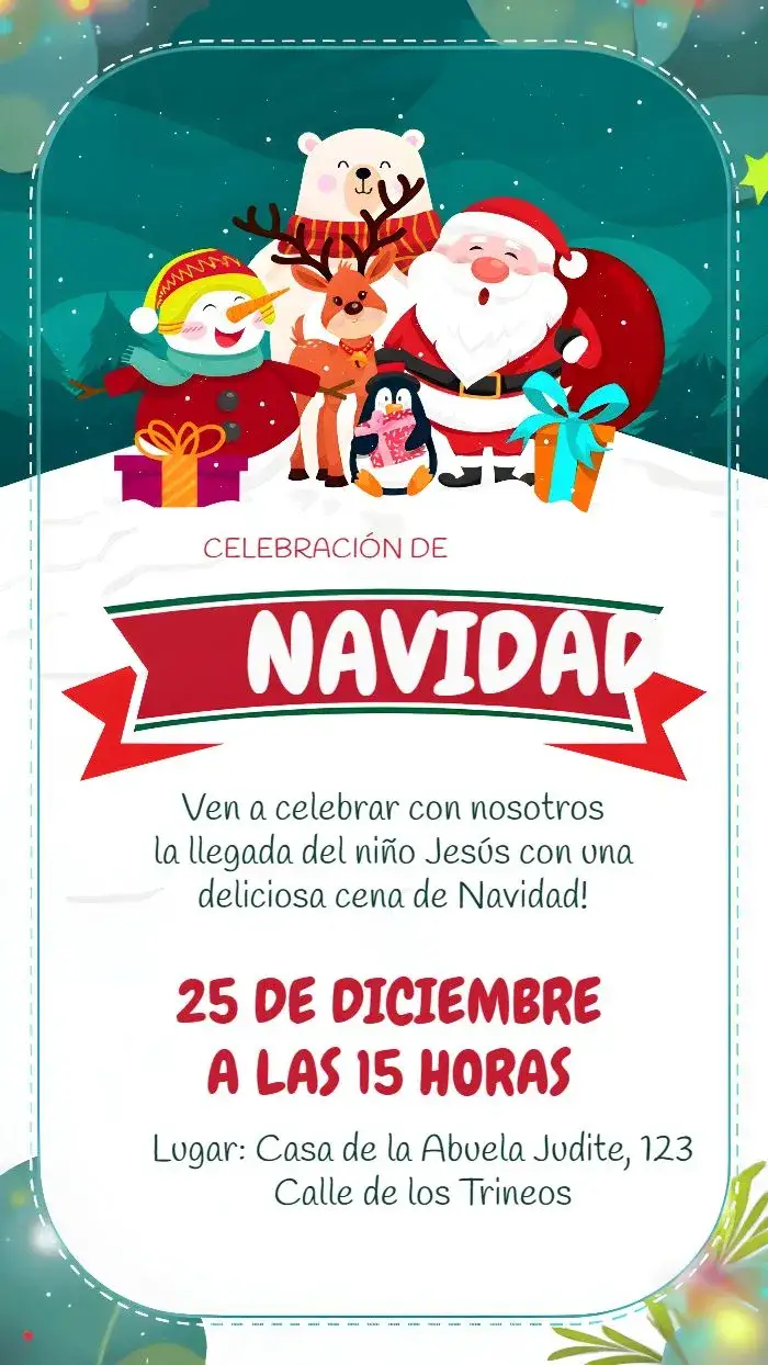 Invitación Cena De Navidad Celebrar – tema Fechas Conmemorativas festivo, nieve, vintage, dorado, moderno, colorido