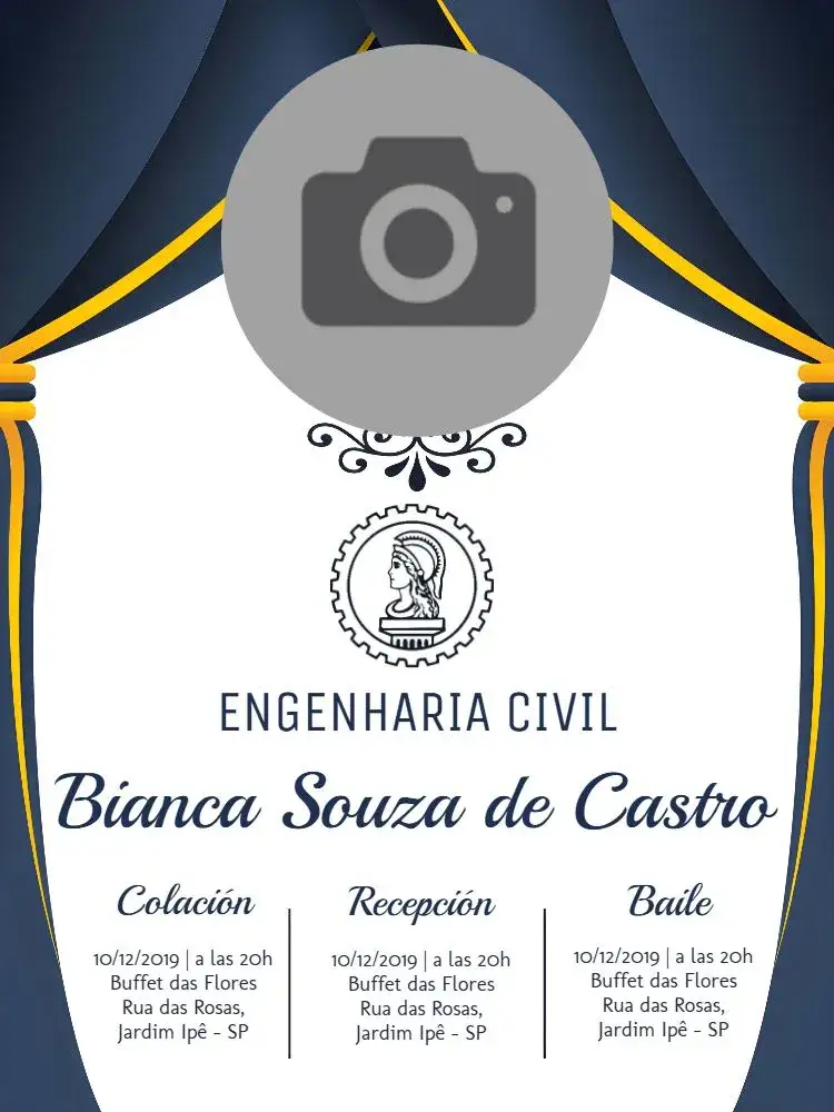 Invitación Graduación Ingeniería Civil Con Foto Dorado – tema Graduación dorado, azul, moderno, elegante, personalizado, graduación