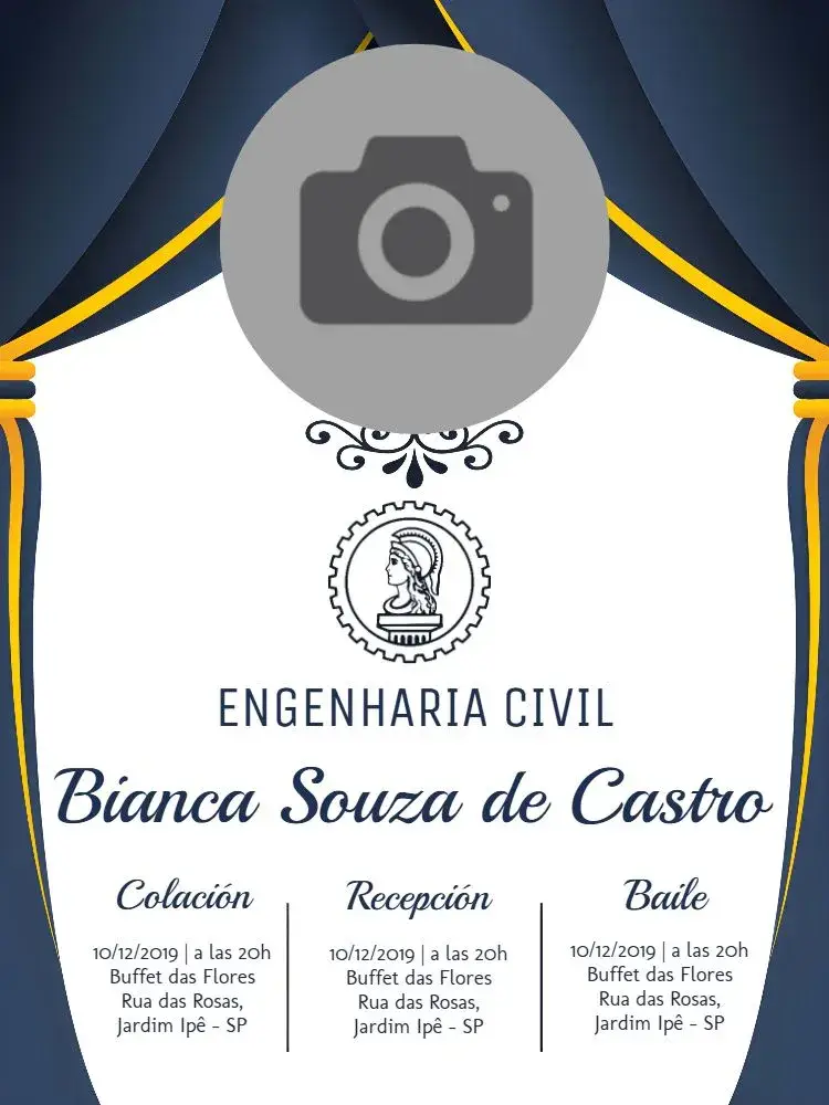 Invitación Graduación Ingeniería Civil Con Foto Dorado editable y personalizable